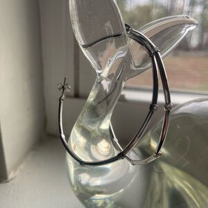 Silver Tone Crystal Station Hoop Earrings